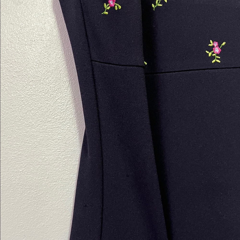 Vintage 90’s Smart Set Dark Navy Dress Embroidered with Mini Flowers - Picture 8 of 12